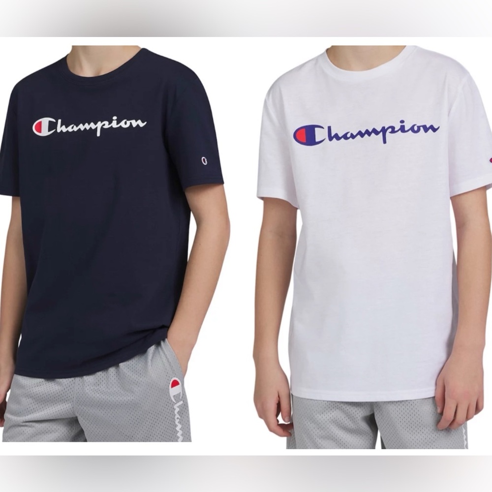 Champion Lot of 2 Classic Logo Graphic T-Shirts White & Navy Size Medium